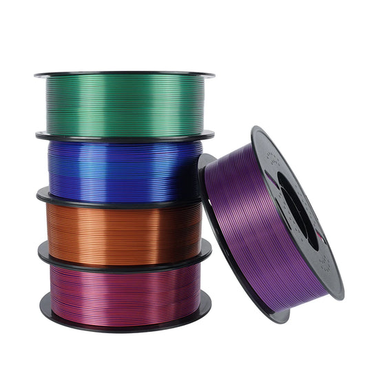 KINGROON 5KG Silk Tricolor PLA Filament 1.75mm, Three-colour Coextrusion 3D Printing Material, New Color Change, 5Roll 1kg/Spool
